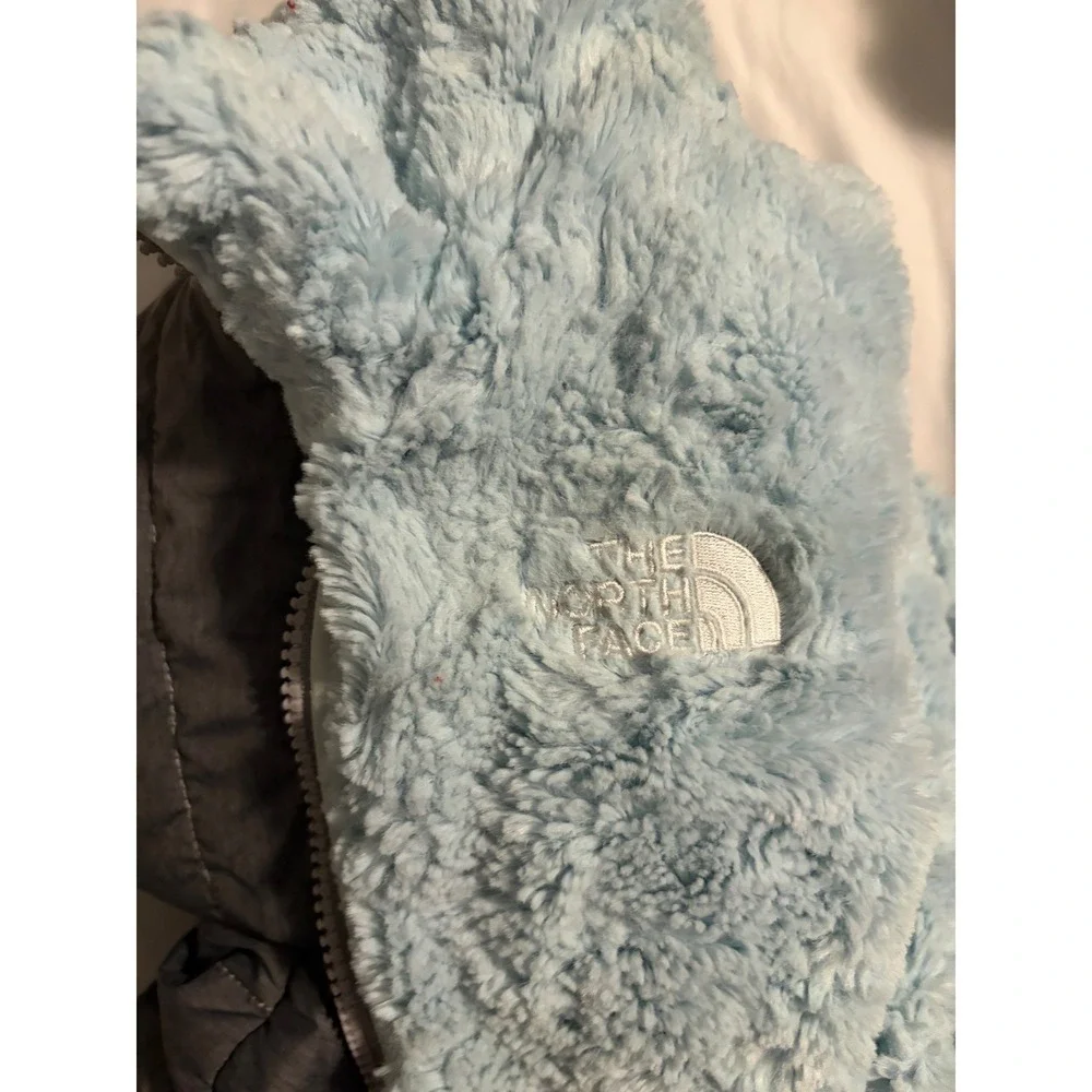 The‎ North Face Girls Reversible Mossbud Swirl Jacket Grey Blue Size M 10/12